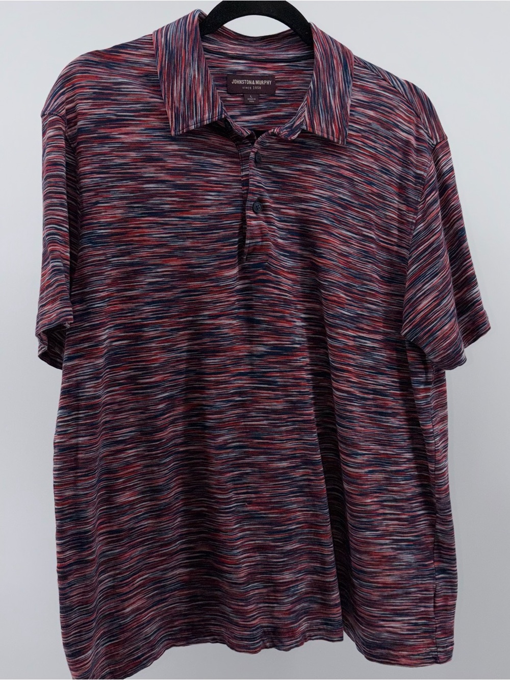 Johnston &‎ Murphy Polo Shirt Red/Blue Space Dye Men's Large, Organic Cotton